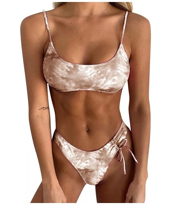 Bikini Set Swimsuits for Women Low Waisted Two Piece Swimwear with Brazilian Push up Top Tie Dye Bathing Suits Khaki - CV19CL...