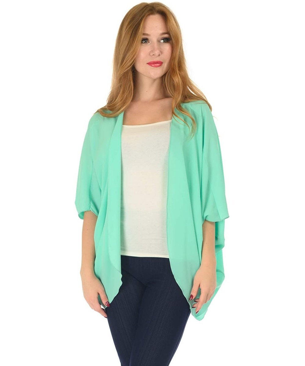 Women's Sollid Chiffon Batwing Cardigan Swimwear Cover Up (Size S - 5X) - Peppermint - CI18UXG85WX $12.44-Cover-Ups