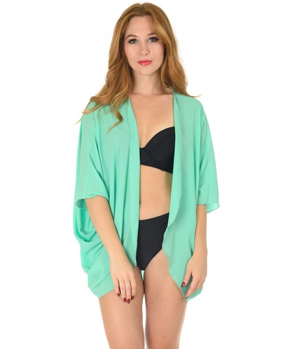 Women's Sollid Chiffon Batwing Cardigan Swimwear Cover Up (Size S - 5X) - Peppermint - CI18UXG85WX $12.44-Cover-Ups