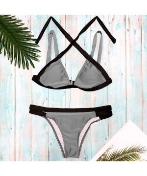 Newest Style Women Solid Color High Waist Bikini Set Bathing Suit - Gray - C618NONITOY $15.46-Sets