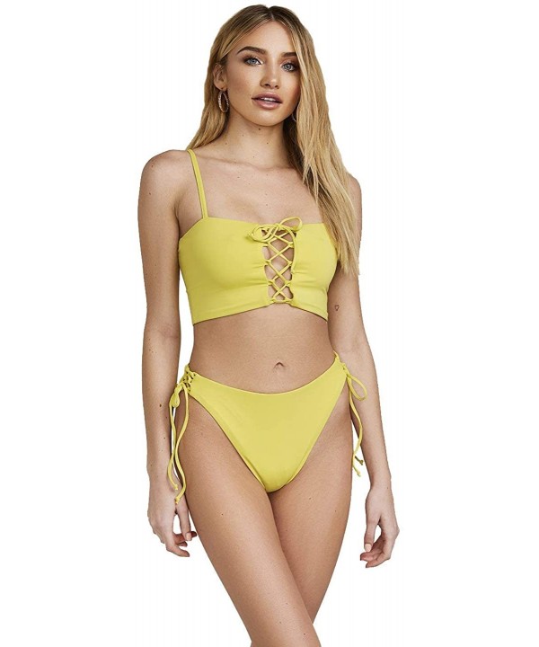 Women's Seamless Cheeky Coverage Sexy High-Leg Cut with Tie Sides Bikini Bottom Bathing Swimsuit - Citrine - CZ18NYSHUKH $28....