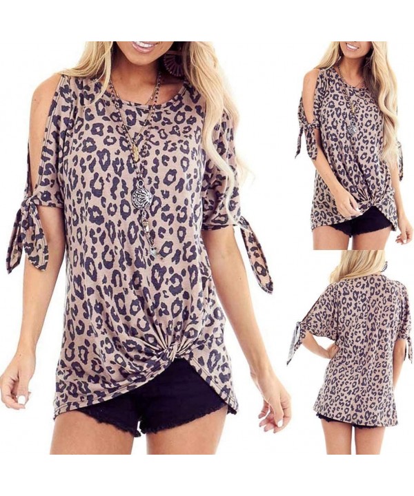 Leopard Print Tops for Women Camouflage Print Short Sleeve Shirt Slim Fit Tops Ladies Blouse - Zy-brown - CQ1973E94LH $16.07-...