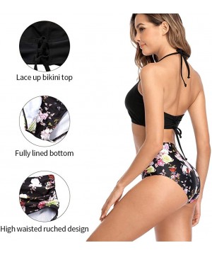 Women's Halter Bikini Swimwear High Neck Two Piece Bikini Swimsuits - Black/High Waist - CM18YA7GYMI $23.23-Sets