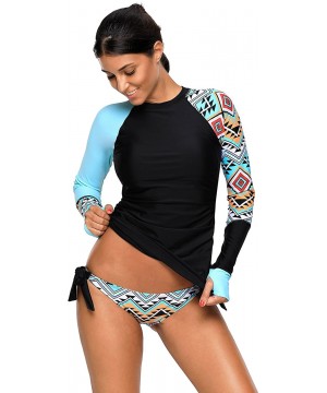 Women Long Sleeve Color Block Print Rash Guard Tankini Swimsuit(S-XXXL) - Blue - CQ18KEULS87 $24.95-Rash Guards