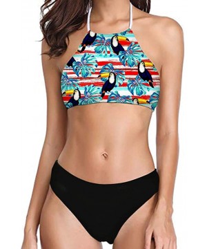 Womens Forest Palm Leaves Sunflower Printing High Neck Halter Bikini Set Swimsuit XS-2XL - Pattern-33 - CK194RYQOY5 $24.64-On...