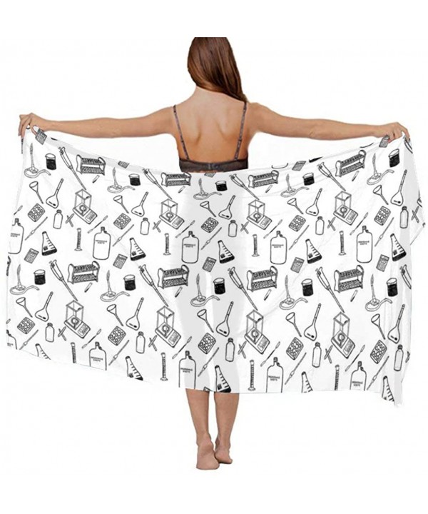 Women Luxury Chiffon Swimwear Cover Up- Oversize Beach Sarong Shawl Wrap - Hand Draw Chemistry - CW19C4O6S4Q $24.34-Cover-Ups