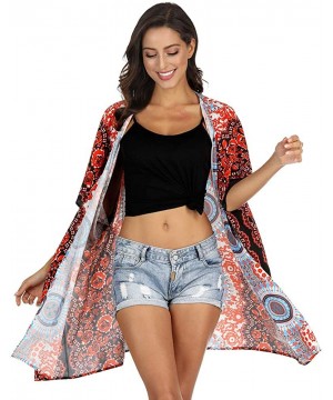 Bathing Suit Cover Up for Women Printed Swimwear Casual Shawl - Red-2 - CY199AI5YZG $21.47-Cover-Ups