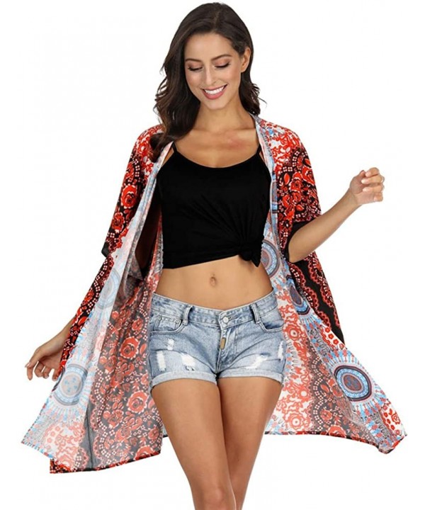 Bathing Suit Cover Up for Women Printed Swimwear Casual Shawl - Red-2 - CY199AI5YZG $21.47-Cover-Ups