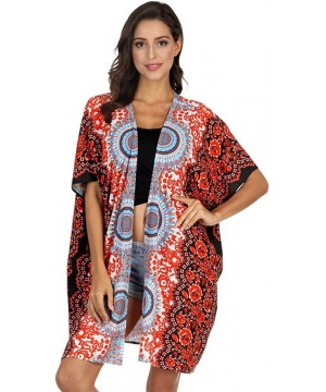 Bathing Suit Cover Up for Women Printed Swimwear Casual Shawl - Red-2 - CY199AI5YZG $21.47-Cover-Ups