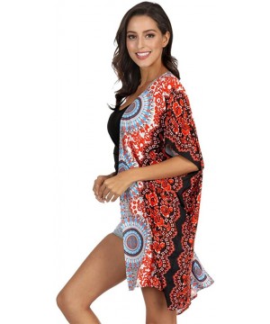 Bathing Suit Cover Up for Women Printed Swimwear Casual Shawl - Red-2 - CY199AI5YZG $21.47-Cover-Ups