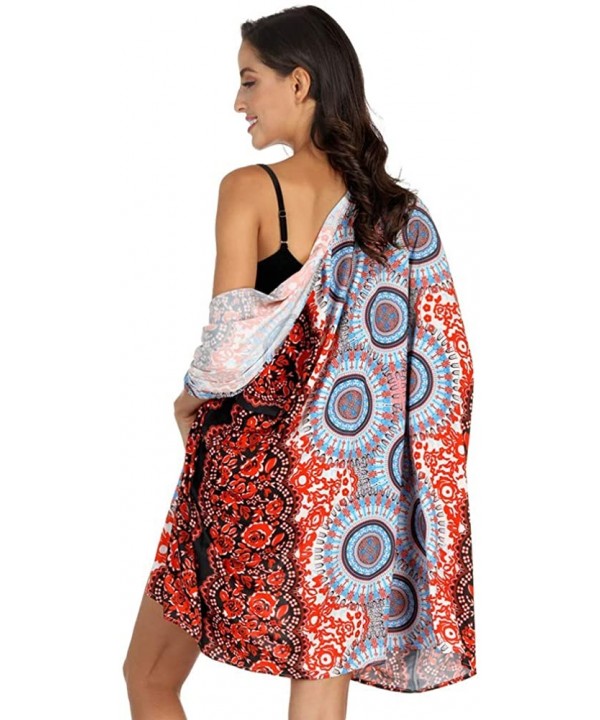 Bathing Suit Cover Up for Women Printed Swimwear Casual Shawl - Red-2 - CY199AI5YZG $21.47-Cover-Ups