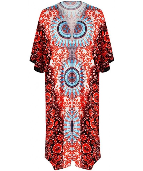 Bathing Suit Cover Up for Women Printed Swimwear Casual Shawl - Red-2 - CY199AI5YZG $21.47-Cover-Ups