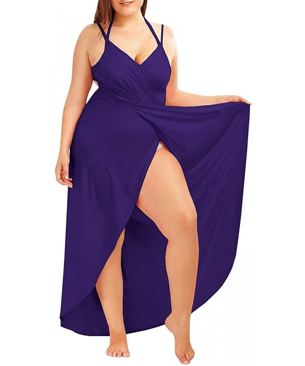 Women's Spaghetti Strap Cover Up Beach Backless Wrap Long Dress Plus Size - Purple - CZ184XXWU87 $28.69-Cover-Ups