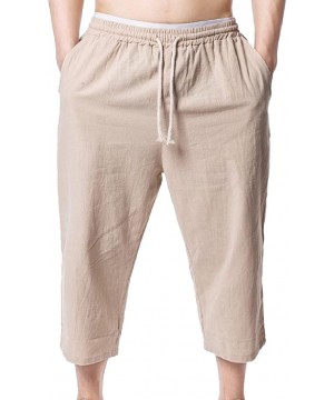 Mens Solid Drawstring 3/4 Length Loose Thin Beach Surf Cropped Pants - Khaki - CY18GI8TTY2 $21.19-Board Shorts