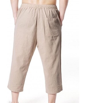 Mens Solid Drawstring 3/4 Length Loose Thin Beach Surf Cropped Pants - Khaki - CY18GI8TTY2 $21.19-Board Shorts