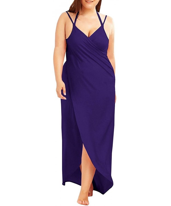 Women's Spaghetti Strap Cover Up Beach Backless Wrap Long Dress Plus Size - Purple - CZ184XXWU87 $28.69-Cover-Ups