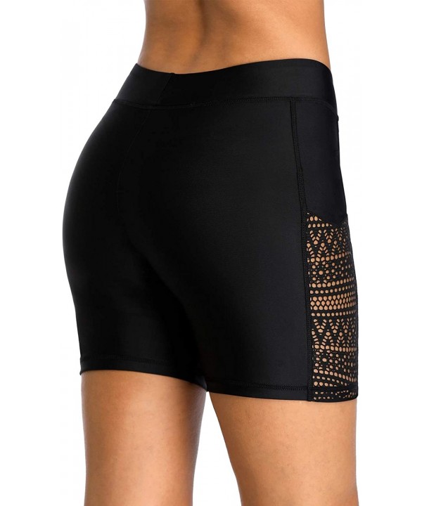 High Waisted Long Swim Shorts for Women UPF 50+ Swim Leggings Black Swim Capri Pants - Side Hollow Out - C719C9DNGTT $14.90-B...