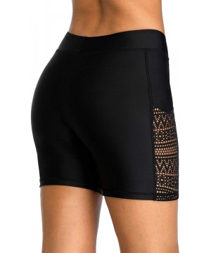 High Waisted Long Swim Shorts for Women UPF 50+ Swim Leggings Black Swim Capri Pants - Side Hollow Out - C719C9DNGTT $14.90-B...