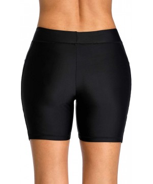 High Waisted Long Swim Shorts for Women UPF 50+ Swim Leggings Black Swim Capri Pants - Side Hollow Out - C719C9DNGTT $14.90-B...