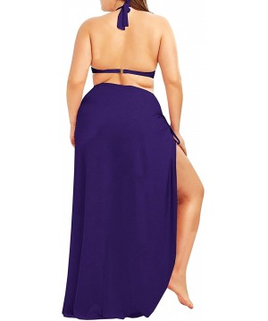 Women's Spaghetti Strap Cover Up Beach Backless Wrap Long Dress Plus Size - Purple - CZ184XXWU87 $28.69-Cover-Ups