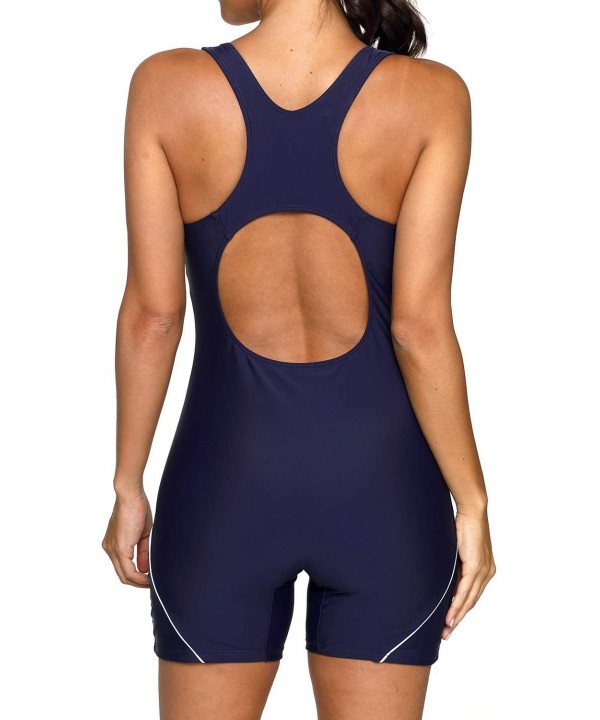 Women's Racerback One Piece Swimsuit Athletic Pro Boyleg Swimwear - Navy - CE18GR7QNU4 $16.71-Racing