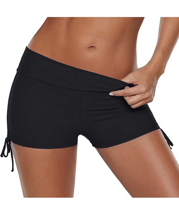 Women Swim Shorts Boyshorts Bathing Suit Tankini Bottoms Stretch High Waist Sports Boards Shorts Black(tie Side) - C418OM5COC...