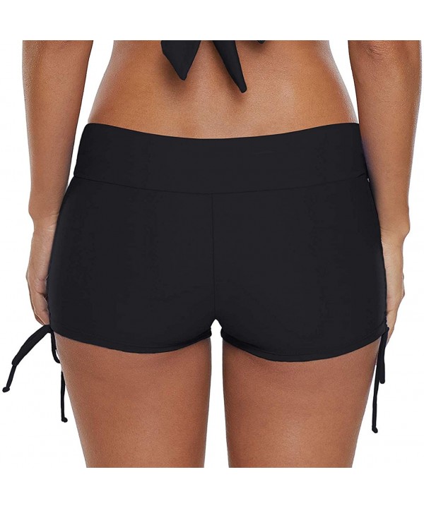 Women Swim Shorts Boyshorts Bathing Suit Tankini Bottoms Stretch High Waist Sports Boards Shorts Black(tie Side) - C418OM5COC...