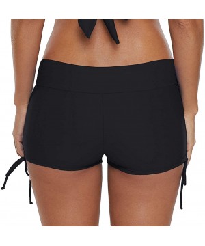 Women Swim Shorts Boyshorts Bathing Suit Tankini Bottoms Stretch High Waist Sports Boards Shorts Black(tie Side) - C418OM5COC...