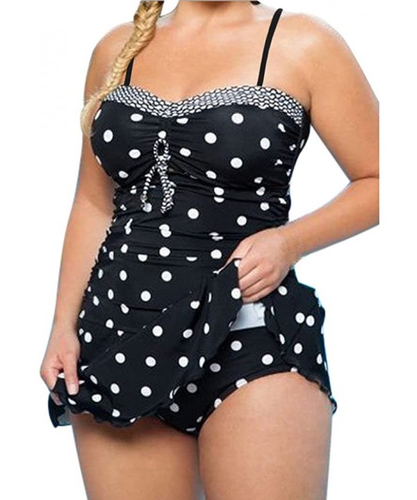 Plus Size Two Piece Tankini Bikini Set Dot Printed Bathing Suit Ladies Swim Dress Swimwear Beachwear - A1 - CL18OZ5DMUH $30.6...