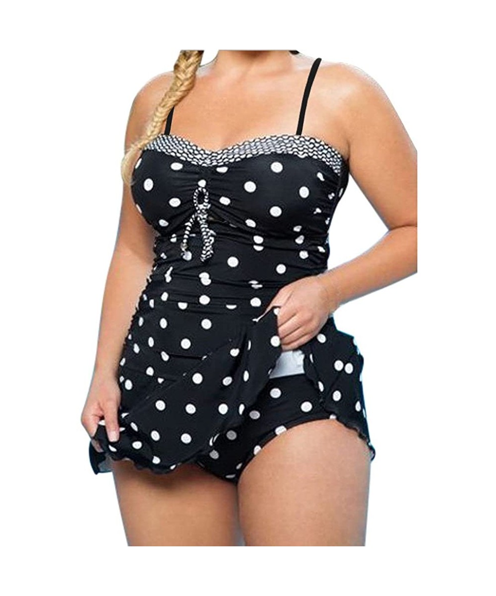 Plus Size Two Piece Tankini Bikini Set Dot Printed Bathing Suit Ladies Swim Dress Swimwear Beachwear - A1 - CL18OZ5DMUH $30.6...