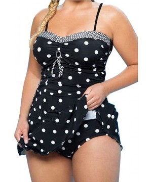 Plus Size Two Piece Tankini Bikini Set Dot Printed Bathing Suit Ladies Swim Dress Swimwear Beachwear - A1 - CL18OZ5DMUH $30.6...