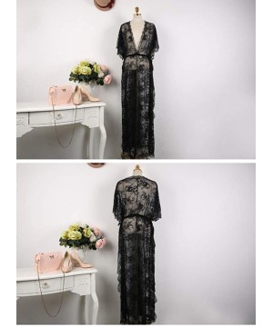 Fashion Sexy Swimsuit Cover Up Floral Lace Long Beach Dress Beachwear - Black(style B) - CV18DIDMNOX $21.11-Cover-Ups