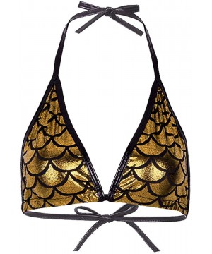 Women Shiny Mermaid Fish Scale Printing Tie Up Bikini Halter Bralette Bra Swimsuit Top - Gold - CG18UXGEALK $18.96-Tops