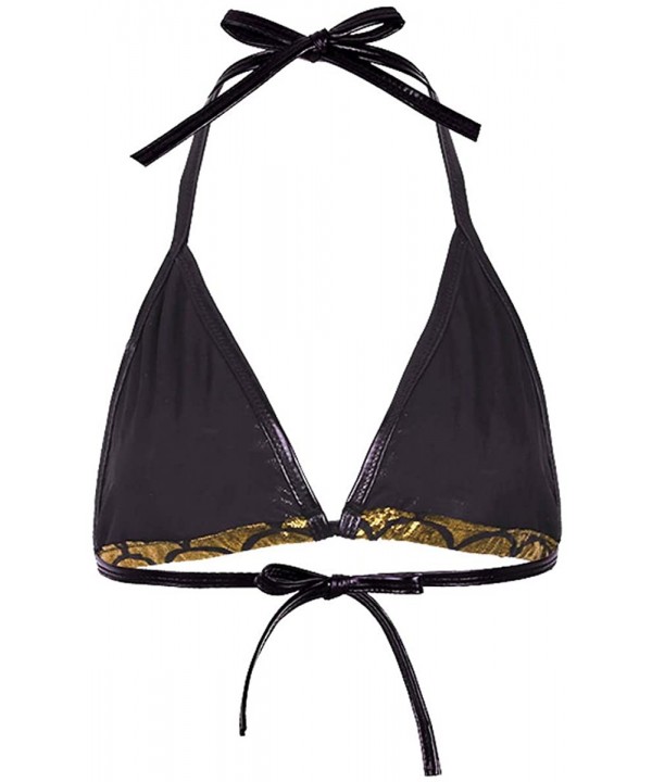 Women Shiny Mermaid Fish Scale Printing Tie Up Bikini Halter Bralette Bra Swimsuit Top - Gold - CG18UXGEALK $18.96-Tops