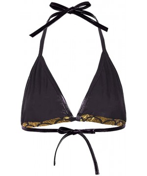 Women Shiny Mermaid Fish Scale Printing Tie Up Bikini Halter Bralette Bra Swimsuit Top - Gold - CG18UXGEALK $18.96-Tops