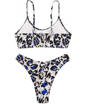 Women's Bathing Suits Spaghetti Strap Leopard Print Thong Bikini Swimwear Set - Blue - C018QAY677R $16.09-Sets