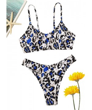 Women's Bathing Suits Spaghetti Strap Leopard Print Thong Bikini Swimwear Set - Blue - C018QAY677R $16.09-Sets