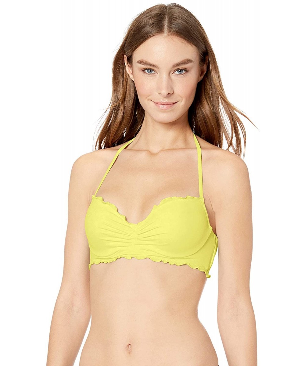 Women's Bandeau Bikini Top Swimsuit with Ruffle - Say Anything Lemon Drop - CG18M4O2DYD $45.15-Sets