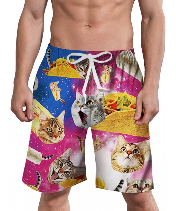 Mens 3D Swim Trunks Quick Dry Summer Underwear Surf Beach Shorts Elastic Waist with Pocket Drawstring - Pizza Cats-2 - C018NM...