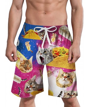 Mens 3D Swim Trunks Quick Dry Summer Underwear Surf Beach Shorts Elastic Waist with Pocket Drawstring - Pizza Cats-2 - C018NM...