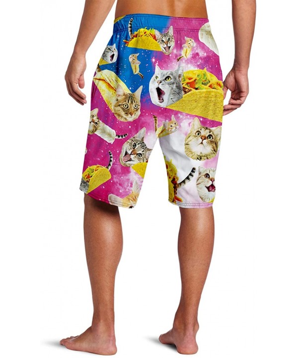 Mens 3D Swim Trunks Quick Dry Summer Underwear Surf Beach Shorts Elastic Waist with Pocket Drawstring - Pizza Cats-2 - C018NM...