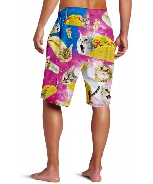 Mens 3D Swim Trunks Quick Dry Summer Underwear Surf Beach Shorts Elastic Waist with Pocket Drawstring - Pizza Cats-2 - C018NM...