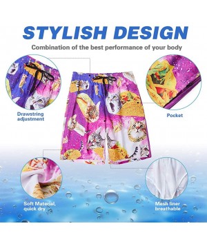 Mens 3D Swim Trunks Quick Dry Summer Underwear Surf Beach Shorts Elastic Waist with Pocket Drawstring - Pizza Cats-2 - C018NM...