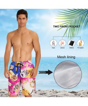 Mens 3D Swim Trunks Quick Dry Summer Underwear Surf Beach Shorts Elastic Waist with Pocket Drawstring - Pizza Cats-2 - C018NM...