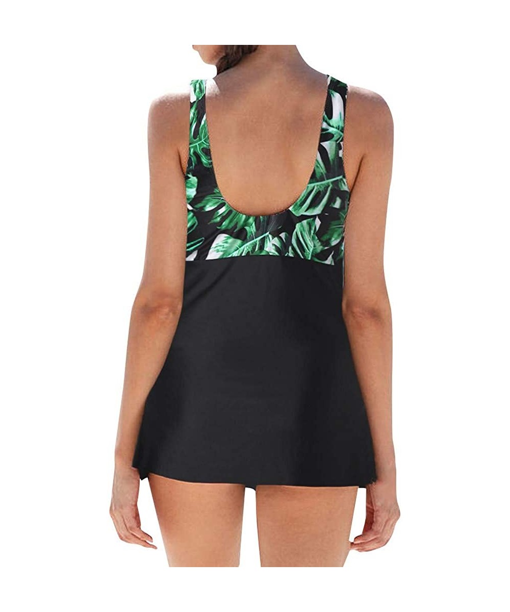 Beauty Women's One Piece Swimdress Hem Slit Bikini Set Tankini Swimsuits Bathing Suit - Leaf - CE18S009OZN $23.25-Racing