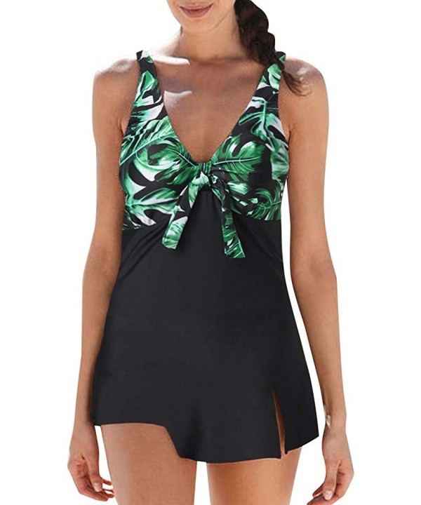 Beauty Women's One Piece Swimdress Hem Slit Bikini Set Tankini Swimsuits Bathing Suit - Leaf - CE18S009OZN $23.25-Racing