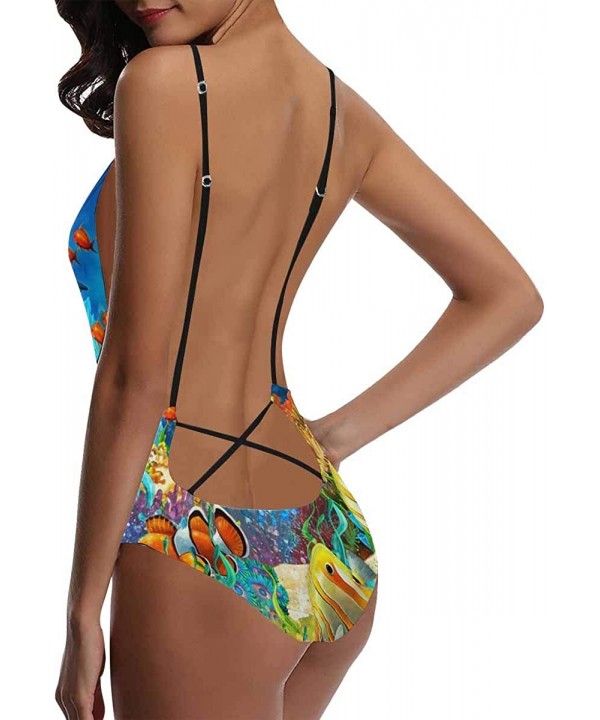 Sea Turtle Dolphin Sea Life V-Neck Women Lacing Backless One-Piece Swimsuit Bathing Suit XS-3XL - Design 17 - CU18S5LAXO4 $34...