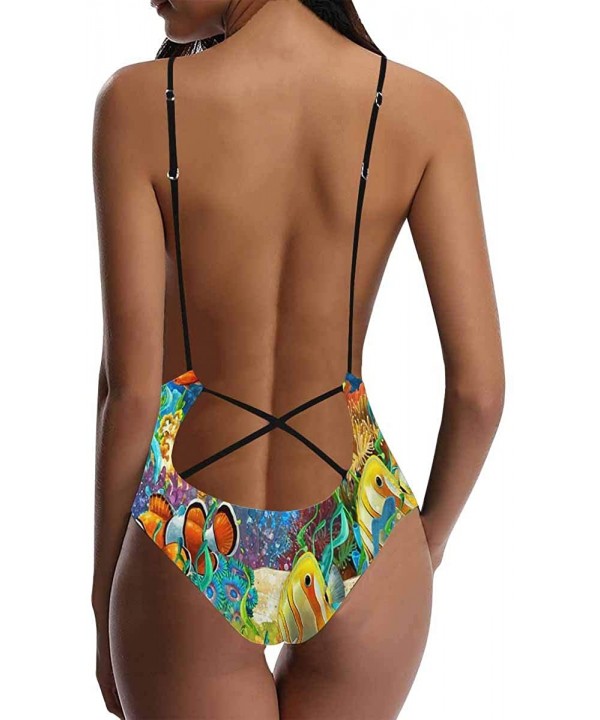 Sea Turtle Dolphin Sea Life V-Neck Women Lacing Backless One-Piece Swimsuit Bathing Suit XS-3XL - Design 17 - CU18S5LAXO4 $34...