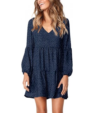 Women Summer Tunic Dress V Neck Casual Loose Flowy Swing Shift Dresses - B Polka Dot Navy - CQ18U65WXRQ $24.89-Cover-Ups