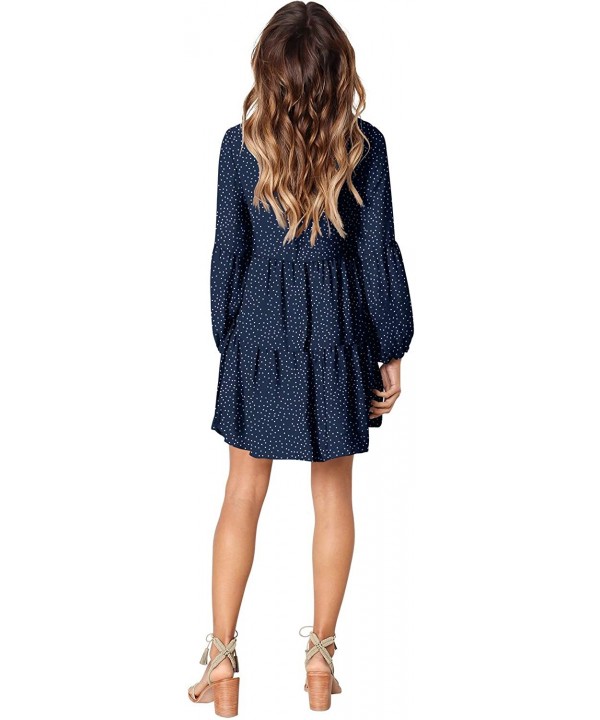 Women Summer Tunic Dress V Neck Casual Loose Flowy Swing Shift Dresses - B Polka Dot Navy - CQ18U65WXRQ $24.89-Cover-Ups